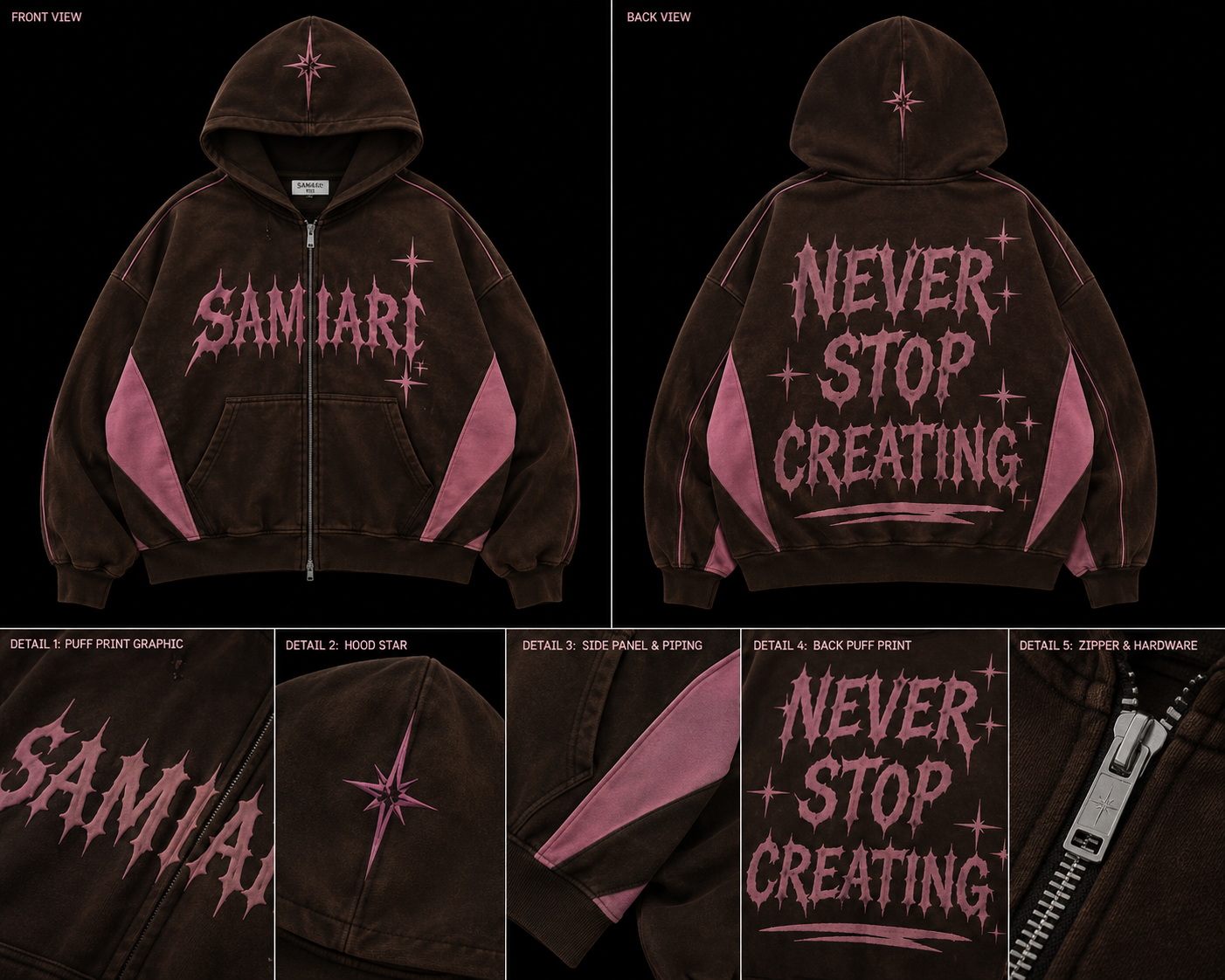 Brown/Pink Never Stop Creating Hoodie