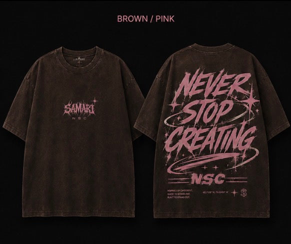 Never Stop Creating Graphic Tee – Brown / Pink