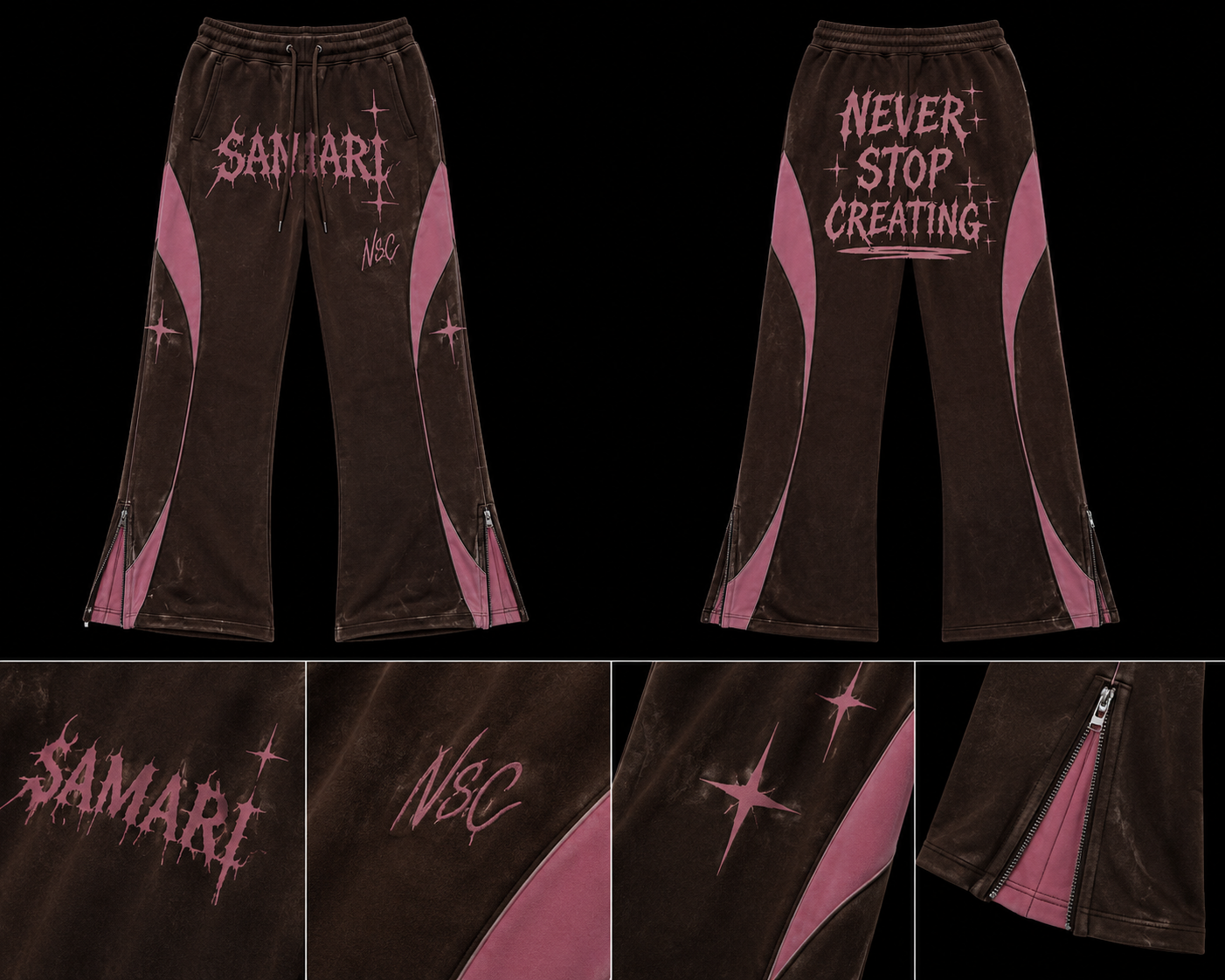 Brown/Pink 3-Way Zip Set Pants